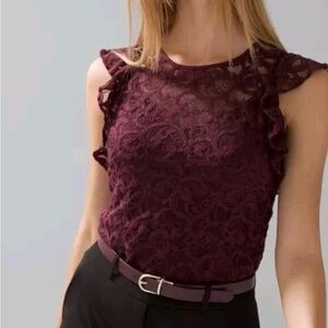 White House Black Market Lace Top with Built in Camisole. Deep Burgundy. NWOT